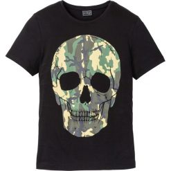 T-shirt Slim Fit bonprix czarny z nadrukiem. Czarne koszulki męskie bonprix, s, z nadrukiem, z okrągłym kołnierzem. Za 42,99 zł.