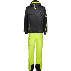 2-częściowy zestaw narciarski w kolorze zielono-czarnym. Czarne kurtki męskie Peak Mountain, m, z haftami, bez kaptura, narciarskie. W wyprzedaży za 619,95 zł.