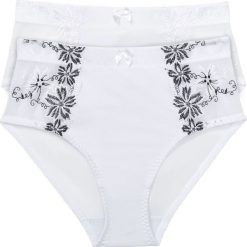 Figi wyszczuplające (2 pary) bonprix biały + biało-czarny. Białe figi damskie marki bonprix, z haftami. Za 55,98 zł.