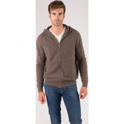 Kaszmirowy kardigan w kolorze szarobrązowym. Brązowe swetry rozpinane męskie marki Just Cashmere, m, z kaszmiru, z kapturem. W wyprzedaży za 434,95 zł.