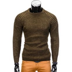 Swetry klasyczne męskie: SWETER MĘSKI E104 – KHAKI