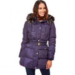 Płaszcz zimowy w kolorze niebieskim. Niebieskie płaszcze damskie zimowe Snowie Collection, s, w paski, z tkaniny. W wyprzedaży za 227,95 zł.
