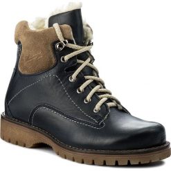 Buty zimowe damskie: Trapery POLLONUS – 5-0344-004 Granat Samuel/Beż Welur