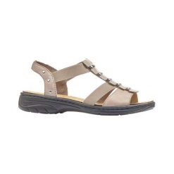 Rieker Sandały beżowy female beżowy 37. Brązowe sandały damskie Rieker, w paski, ze skóry, eleganckie, bez obcasa, z paskami. Za 249,00 zł.