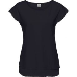 Shirt "boxy" z koronką bonprix czarny. Czarne koszulki damskie bonprix, w koronkowe wzory, z koronki, bez kołnierzyka, z krótkim rękawem. Za 37,99 zł.