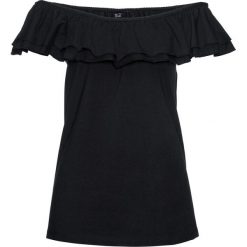 Shirt z falbanami bonprix czarny. Czarne koszulki damskie bonprix, bez wzorów, z podwójnym kołnierzykiem, bez rękawów. Za 24,99 zł.