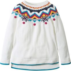 Swetry dziewczęce: Sweter dzianinowy w norweski wzór bonprix biel wełny – kolorowy
