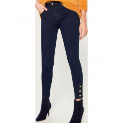 Jeansy skinny fit z wysokim stanem - Niebieski. Niebieskie spodnie z wysokim stanem Mohito, z jeansu. Za 119,99 zł.
