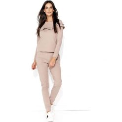 Cappuccino Komfortowy Komplet Bluza ze Spodniami. Szare bluzki damskie Molly.pl, s, z aplikacjami, bez rękawów, długie, bez kaptura. Za 135,90 zł.