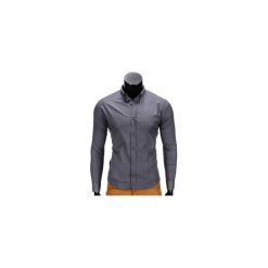 KOSZULA MĘSKA ELEGANCKA Z DŁUGIM RĘKAWEM K219 - GRAFITOWA. Brązowe koszule męskie na spinki marki Ombre Clothing, m, z aplikacjami, z kontrastowym kołnierzykiem, z długim rękawem. Za 49,00 zł.