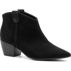 Czarne welurowe botki na niskim obcasie 110S. Czarne botki damskie Neścior, ze skóry, eleganckie, na niskim obcasie, na obcasie, na zamek. W wyprzedaży za 259,00 zł.