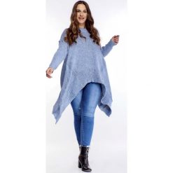 Asymetryczny sweter niebieski. Niebieskie swetry damskie N/A, plus size, bez wzorów, bez rękawów, bez kaptura. Za 98,46 zł.