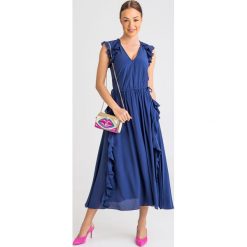 SUKIENKA twinset. Niebieskie sukienki damskie Twinset, na imprezę, xs, z aplikacjami, z tkaniny, bez kołnierzyka, z krótkim rękawem, krótkie, mini. Za 1259,00 zł.