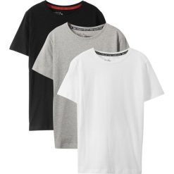 T-shirt basic (3 szt.) bonprix czarny + jasnoszary melanż + biały. Czarne koszule chłopięce bonprix, bez wzorów, z okrągłym kołnierzem, bez rękawów. Za 50,97 zł.