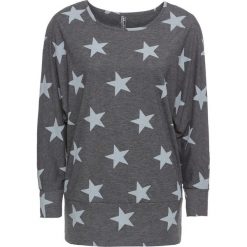 Shirt dzianinowy w gwiazdy bonprix antracytowo-jasnoszary melanż. Szare koszulki damskie marki bonprix, bez wzorów, z dzianiny, bez kołnierzyka, bez rękawów. Za 79,99 zł.