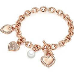 Pozłacana bransoletka z zawieszkami. Żółte bransoletki damskie Yamato Pearls, z materiału, z cyrkonią, złote. W wyprzedaży za 129,95 zł.