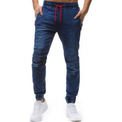 Spodnie męskie: Joggery męskie denim look niebieskie (ux1242)