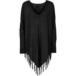 Poncho bonprix czarny. Czarne swetry damskie bonprix, na zimę, bez wzorów, eleganckie, bez rękawów, bez kaptura. Za 109,99 zł.