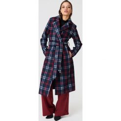 Płaszcze damskie: NA-KD Trend Długi płaszcz w kratę – Multicolor,Navy