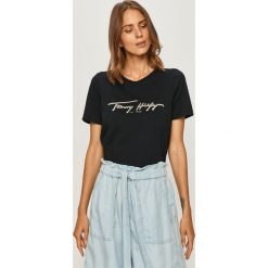 Tommy Hilfiger - T-shirt. Szare bluzki damskie TOMMY HILFIGER, s, z nadrukiem, z bawełny, casualowe, z okrągłym kołnierzem. Za 179,90 zł.