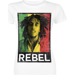 Bob Marley Rasta Rebel Koszulka damska biały. Czarne bluzki damskie marki Bob Marley, m, z nadrukiem, z okrągłym kołnierzem. Za 99,90 zł.