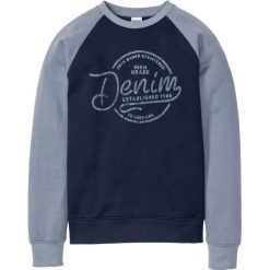 Bluza z rękawami reglanowymi bonprix ciemnoniebiesko-dymny niebieski z nadrukiem. Niebieskie bluzy męskie bonprix, s, z nadrukiem, z okrągłym kołnierzem, bez rękawów, bez kaptura. Za 54,99 zł.