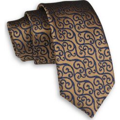 Beżowy Elegancki Męski Krawat w Granatowe Zawijasy -ALTIES- 6cm, Klasyczny KRALTS0374. Brązowe krawaty męskie Alties, bez wzorów, z tkaniny, eleganckie. Za 39,00 zł.