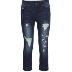 Dżinsy SKINNY, dł. 3/4 bonprix ciemny denim. Niebieskie jeansy damskie bonprix. Za 109,99 zł.