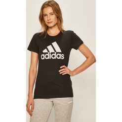 Adidas Performance - T-shirt. Czarne topy damskie adidas Performance, s, z nadrukiem, z bawełny, casualowe, z okrągłym kołnierzem. Za 99,90 zł.