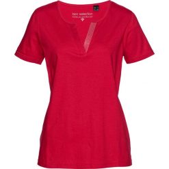 T-shirt z cekinami bonprix czerwony. Czerwone t-shirty damskie bonprix, bez wzorów, bez kołnierzyka. Za 34,99 zł.