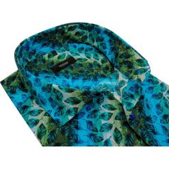 Kolorowa koszula Mmer w liście 942. Niebieskie koszule męskie m, w kolorowe wzory, z tkaniny, eleganckie. Za 148,50 zł.