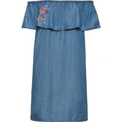 Sukienka z dekoltem carmen z lyocellu Tencel® bonprix niebieski "bleached”. Niebieskie sukienki damskie bonprix, bez wzorów, z lyocellu, bez kołnierzyka, bez rękawów. Za 54,99 zł.