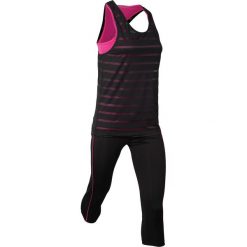 Top sportowy 2 w 1 z legginsami funkcyjnymi w dł. 3/4 bonprix czarno-różowa magnolia. Czarne topy damskie bonprix, bez wzorów, bez kołnierzyka. Za 79,99 zł.