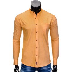 KOSZULA MĘSKA Z DŁUGIM RĘKAWEM K353 - POMARAŃCZOWA. Pomarańczowe koszule męskie Ombre Clothing, s, bez wzorów, z bawełny, ze stójką, z długim rękawem. Za 39,00 zł.