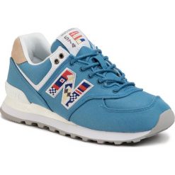 Sneakersy NEW BALANCE - WL574SOG Niebieski. Niebieskie półbuty damskie New Balance, na co dzień, bez wzorów, ze skóry, bez obcasa, na płaskiej podeszwie, bez zapięcia. W wyprzedaży za 279,00 zł.
