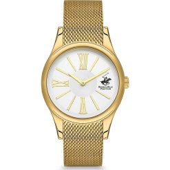 Zegarek kwarcowy w kolorze biało-złotym. Żółte, analogowe zegarki damskie Beverly Hills Polo Club, złote. W wyprzedaży za 299,95 zł.