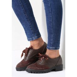 Brązowe Półbuty Super Girl. Pomarańczowe półbuty damskie marki vices, bez wzorów, ze skóry, bez obcasa, na obcasie, na sznurówki. Za 59,99 zł.