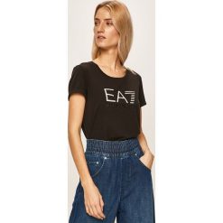 EA7 Emporio Armani - T-shirt. Czarne bluzki damskie EA7 Emporio Armani, s, z nadrukiem, z elastanu, z okrągłym kołnierzem. Za 399,90 zł.