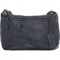 Skórzana torebka w kolorze granatowym - 26 x 21 x 9 cm. Niebieskie torebki klasyczne damskie neropantera, w paski, z materiału. W wyprzedaży za 250,95 zł.
