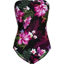 Kostium kąpielowy bonprix czarno-lila z nadrukiem. Czarne stroje kąpielowe damskie bonprix, z nadrukiem. Za 79,99 zł.