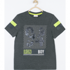 Koszulka. Szare t-shirty chłopięce IRON BOY, z aplikacjami, z bawełny, z krótkim rękawem. Za 49,90 zł.