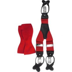Czerwony zestaw - szelki na guziki i mucha wiązana Z41. Czerwone muszki męskie Modini Moda Męska, na co dzień, bez wzorów, casualowe. Za 140,99 zł.