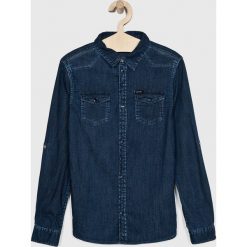 Guess Jeans - Koszula dziecięca 136-175 cm. Niebieskie koszule chłopięce Guess Jeans, z aplikacjami, z elastanu, klasyczne, z klasycznym kołnierzykiem, z długim rękawem, długie. W wyprzedaży za 159,90 zł.
