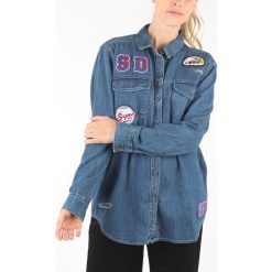 SuperDry Koszula Niebieski. Niebieskie bluzki damskie Superdry, m, z haftami, z bawełny, bez kołnierzyka, z długim rękawem. Za 421,95 zł.