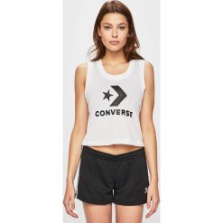 Converse - Top. Białe bluzki damskie Converse, s, z nadrukiem, z poliesteru, z okrągłym kołnierzem. W wyprzedaży za 89,90 zł.