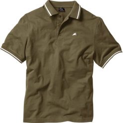 Shirt polo bonprix ciemnooliwkowy. Zielone koszulki męskie bonprix, s, z haftami, z bawełny, bez rękawów. Za 37,99 zł.