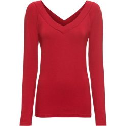 Shirt z długim rękawem bonprix ciemnoczerwony. Czerwone koszulki damskie marki bonprix, z dekoltem w serek, z długim rękawem. Za 47,99 zł.