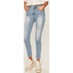 Answear - Jeansy. Niebieskie jeansy damskie ANSWEAR, s, z haftami, z elastanu, z podwyższonym stanem. Za 119,90 zł.