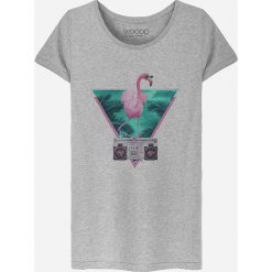 Koszulka "Flamingo" w kolorze szarym. Szare koszulki damskie Wooop, xl, bez wzorów, z bawełny, z okrągłym kołnierzem. W wyprzedaży za 56,95 zł.
