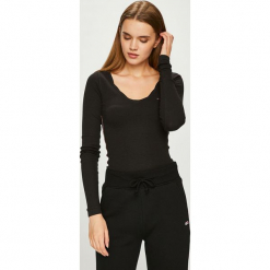 Tommy Jeans - Bluzka. Czarne bluzki asymetryczne Tommy Jeans, l, z dzianiny, casualowe. Za 159,90 zł.